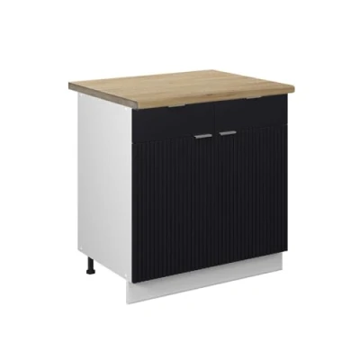 Afbeelding van Vicco Keukenonderkast Fame Line, Zwart gestreept/Wit, 80 cm , WB Eik