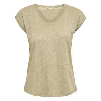 Image de ONLY Onlsilvery S/S V Neck Lurex Top JRS Noos T shirt pour femme, Doré (couleur dorée), XL