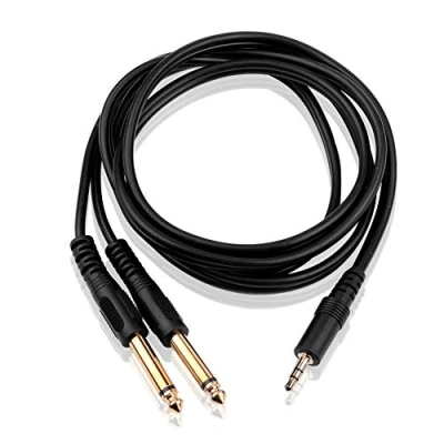 Afbeelding van S SIENOC Audiokabel 3,5 mm naar dubbel 6,35 2 m, stekker Mono Y splitter jack gevlochten instrumentkabel voor luidsprekers, mixer, thuisbioscoop enz.