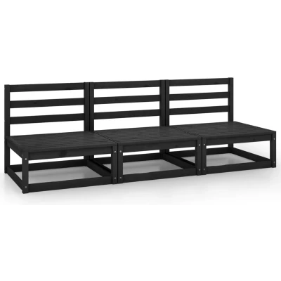 Afbeelding van 3 Delige Loungeset Met Kussens Massief Grenenhout 1 / Nee Zwart