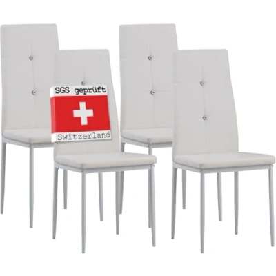 Afbeelding van Albatros eetkamerstoelen DIAMOND set van 4, Wit Edele diamant look, Gestoffeerde stoel met kunstlederen bekleding, Modern stijlvol design aan de eettafel Keukenstoel of eetkamer hoge belastbaarheid