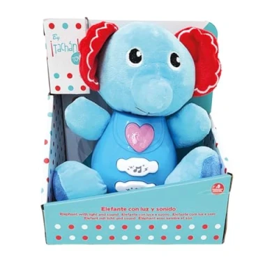 Afbeelding van Olifant Knuffeldier met Licht en Geluid Tachan Blauwe Knuffel Inclusief Batterijen