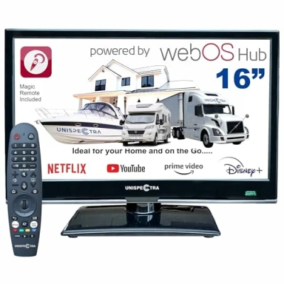 Afbeelding van Unispectra ® 16 inch Smart TV (webOS) 12 V Full HD 230 24 TNT en tuner SAT, HDMI, USB, magische afstandsbediening tv&#039;s voor campers, caravans, vrachtwagens, bestelwagens, boten