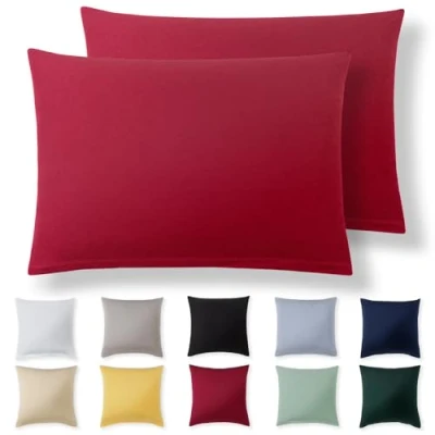 Afbeelding van Alreya Lot de 2 housses coussin 40 x 60 cm Rouge 100 % jersey coton Taies d&#039;oreiller en super douces Avec fermeture éclair