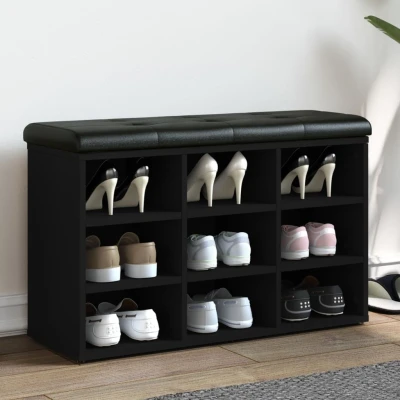 Afbeelding van Schoenenbank 82x32x50 cm bewerkt hout zwart