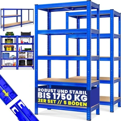 Afbeelding van 2x Deuba Opbergrek 180x90x40cm 875kg Blauw 5 MDF Platen Stellingkast