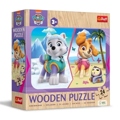 Afbeelding van Trefl houten puzzel: Paw Patrol, Patrol meisjes 24 stukjes, puzzel, afgeronde randen, decoratief patroon op de achterkant, voor kinderen vanaf 3 jaar