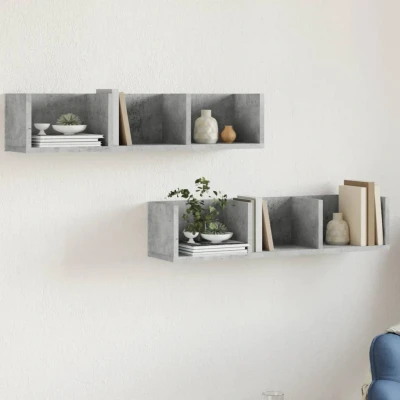 Afbeelding van Wandkasten 2 st 75x18x16,5 cm bewerkt hout betongrijs