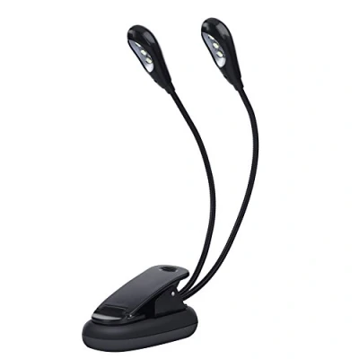 Afbeelding van Pwshymi Muziekmuziekstandaard, 6 leds, leeslamp, batterijlading, mini lamp met dubbele arm, draaibaar, voor afspelen/tafel/nachtkastje