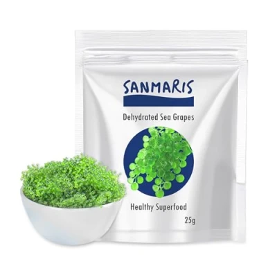 Image de SANMARIS Raisins de mer 25 g, déshydratés, véganes, snack aux algues, caviar vert, algues séchées, perte poids, croquants