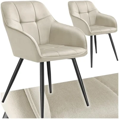 Afbeelding van tectake® Gestoffeerde stoel 2 Eetkamerstoelen Fluweeloptiek stikpatroon gecapitonneerd set van creme / zwart