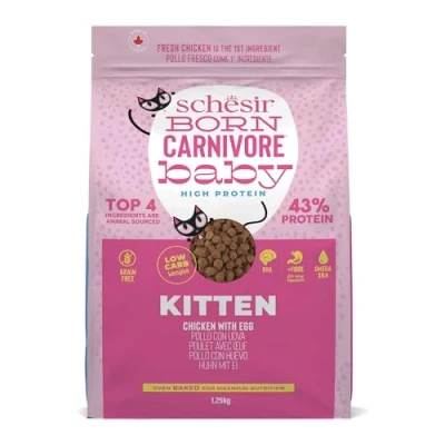 Afbeelding van Schesir Born Carnivore Baby, kip en eiersmaak, droogvoer voor kittens, gebakken (1,25 kg zakje)