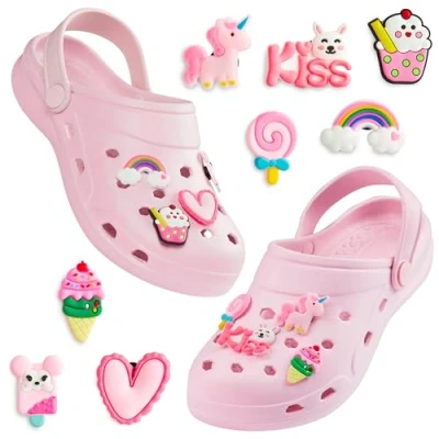 Afbeelding van CityComfort Tuinklomp voor meisjes, kinderschoenen met clip on bedels, Roze
