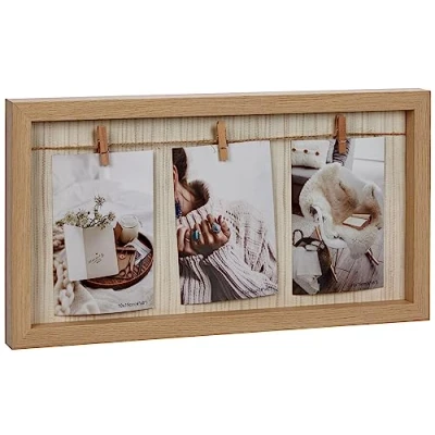 Afbeelding van Out of the Blue 942589 houten frame met waslijn en 3 mini klemmen, naturel, ca. 24 x 43 cm