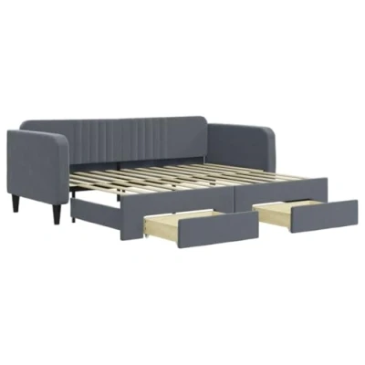 Afbeelding van vidaXL Slaapbank onderschuifbed en lades 90x200 cm fluweel donkergrijs