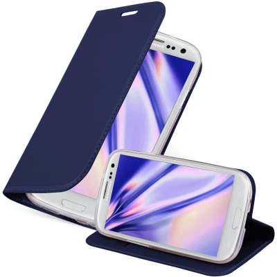 Afbeelding van Cadorabo Hoesje geschikt voor Samsung Galaxy S3 MINI in CLASSY DONKER BLAUW Beschermhoes met magnetische sluiting, standfunctie en kaartvakje Book Case Cover Etui