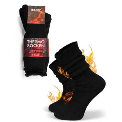 Afbeelding van Basic Treasure Set van 2 paar extra warme, dikke en zachte thermische wintersokken met volledig pluche, voor dames heren, zwart.