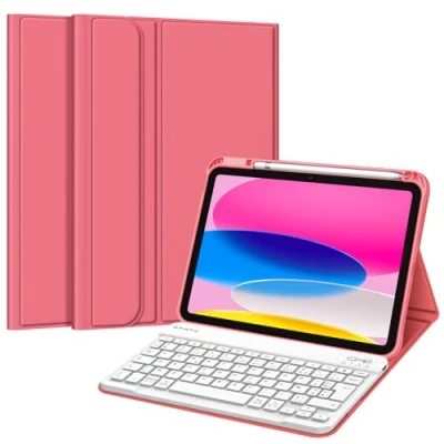 Afbeelding van Fintie Frans AZERTY toetsenbord voor iPad 10e generatie 2022 10,9 inch draadloos met meerdere posities roze