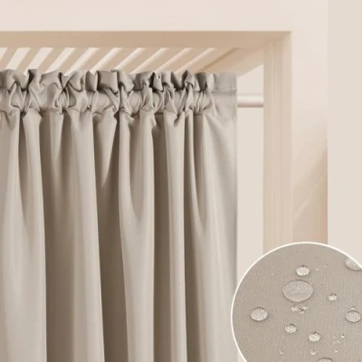 Afbeelding van ROOM99 Garden Line Outdoorgordijn met plooiband, 155 x 250 cm (b h), buitengordijn, weerbestendig, waterdicht, inkijkbescherming, zonwering, winddicht, beige
