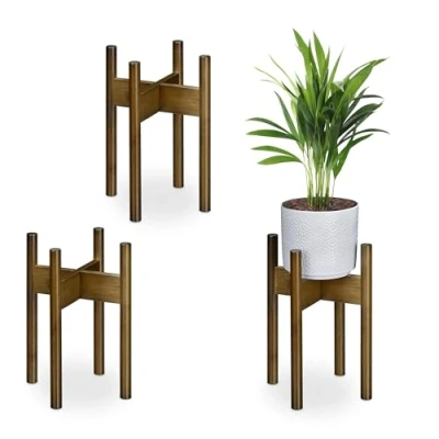 Afbeelding van Relaxdays plantenstandaard bamboe set van 3 binnen bloemenstandaard plantenhouder M