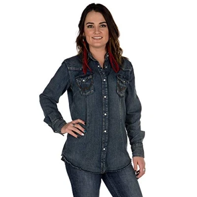 Afbeelding van Wrangler Lange mouwen Snap Front Denim Western Shirt Blouse Dames, #NAME?