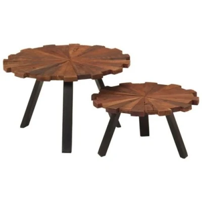 Afbeelding van Salontafels 2 st massief gerecycled hout en ijzer