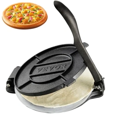 Afbeelding van VEVOR 20,3 cm tortillapers, robuuste gietijzeren tortilladora pers, voorbehandelde pataconera machine met 100 stuks perkamentpapier, meeltortilladeegmachine, tawa, zilver