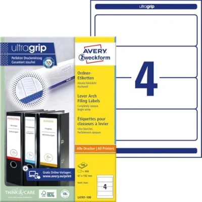 Afbeelding van Avery Zweckform L4761 25 ordnerrugetiketten ft 19,2 x 6,1 cm (b h), 100 etiketten, wit etiket