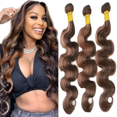 Afbeelding van Tuheerst Echt Menselijk Haar Braziliaanse Virgin Weven Bundels Body Wave Bruin 3 Human Hair P430 Double Weft Remy 32 Inch