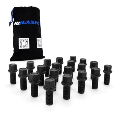 Afbeelding van 20 stuks wielbouten M14 x 1,5 27 mm kogelkop R13 zwart compatibel met Audi VW Seat &amp; Skoda tas