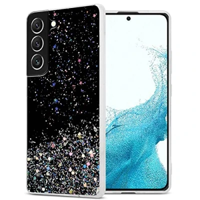 Afbeelding van Cadorabo Hoesje geschikt voor Samsung Galaxy S22 in Zwart met Glitter Beschermhoes van flexibel TPU silicone fonkelende glitters Case Cover Etui