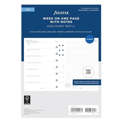 Image de Filofax Agenda semainier 2025 au format A5 avec notes