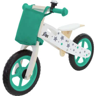 Afbeelding van Joyz Mini loopfiets van hout, groene evenwichtsfiets, leerfiets voor kinderen vanaf 2 jaar, verstelbare zitting, lekvrije EVA wielen, 11 inch, stoffen tas, bel, transportgreep, educatieve driewieler