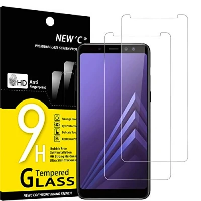 Afbeelding van NEW&#039;C Displaybeschermfolie van gehard glas voor Samsung Galaxy A8 (2018), zonder luchtbellen, zeer robuust (0,33 mm HD ultra transparant), hardheid 9H, 2 stuks