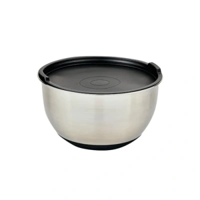 Afbeelding van RVS Mengkom Ø16 Cm. met Silicone Deksel Beslagkom Mixing bowl Afm. 16 x 10
