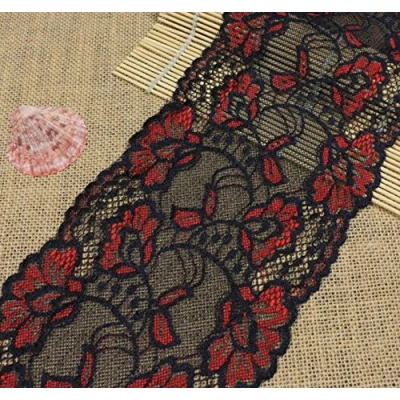 Afbeelding van Yulakes 15 cm breed rood en zwart kant decoratief lint bloem bruiloft rand handwerk