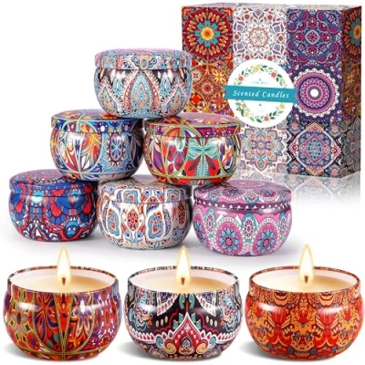 Afbeelding van Geurkaarsenset, bloemen, aromakaarsen, 9 stuks, cadeauset