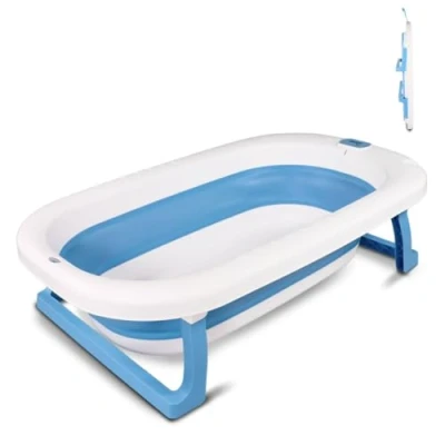 Afbeelding van Mobiclinic Bubba Kinderbadje Babybadjes Opvouwbaar Bath bucket Compact bad kinderen Antislip Met poten Inclusief afvoerpijp Blauw