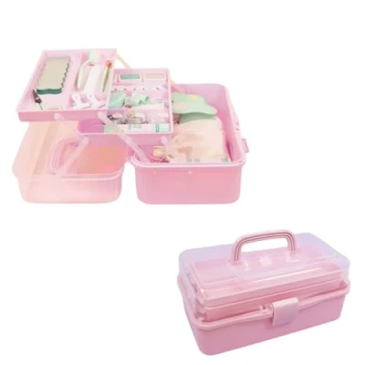 Afbeelding van Craftelier Opbergkoffer met 3 trays, sluiting en handvat voor scrapbooking materialen gereedschap ander handwerk Afmetingen bij benadering 32 x 13,5 18,5 cm Roze