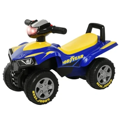 Afbeelding van HOMCOM Kinderdrager Quad 18 36 maanden dim. 60L x 31B 42H cm Lichteffecten en geluidseffecten Blauw Geel