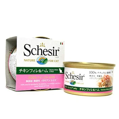 Afbeelding van Schesir Kat Blik Gelei Kip 85 g Kattenvoer Kipfilet&amp;Ham