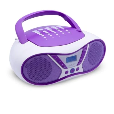Afbeelding van MOOOV Pop Purple, draagbare CD speler, R/CD RW/CD MP3, FM radio, USB poort, stereogeluid 6 W, ergonomische handgreep, werkt op netvoeding of batterijen 477404