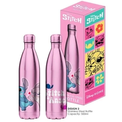 Afbeelding van HÔMADICT Disney Thermosfles, roestvrij staal, herbruikbaar, Stitch &amp; Angel Kiss, houdt 12 uur warm en koud, voor sport, reizen, dagelijks gebruik, 500 ml, BPA vrij, officiële licentie