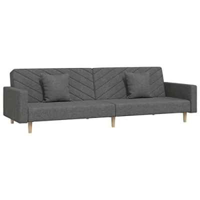 Image de vidaXL Canapé lit à 2 places avec deux oreillers Gris foncé Tissu375793