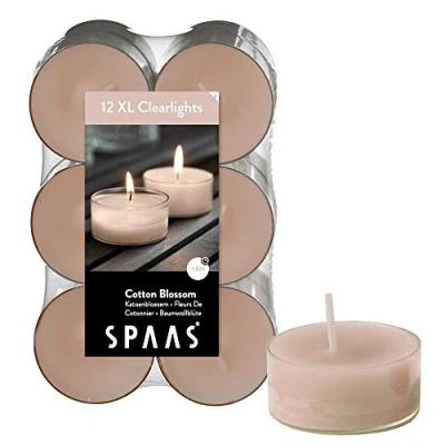 Afbeelding van Spaas Theelichten Clearlights Cotton Blossom Branders Ø56x21 mm Beige 12 stuks Ca. 8 H