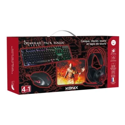 Image de Pack Gaming Konix Rogue Drakkar Clavier Azerty Français + souris Casque Tapis de Noir