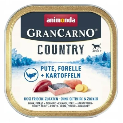Afbeelding van Voordeelpakket: 44x150g animonda GranCarno Adult Country Kalkoen, Forel &amp; Aardappel Honden Natvoer