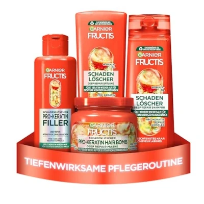 Afbeelding van Garnier Fructis Set van 4 brandblussers voor beschadigd haar met pro keratine en marulaolie, shampoo 250 ml, conditioner 200 kuur masker 320 ml