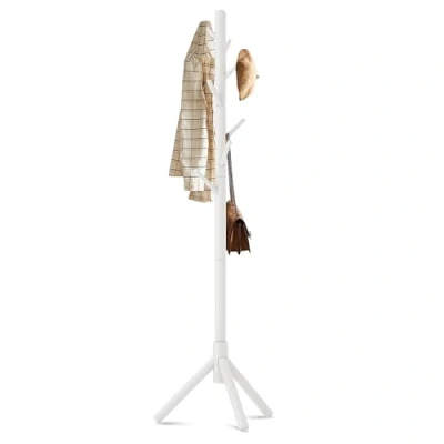 Afbeelding van Bayt Kapstok Staande Hout Staand Garderoberek 8 Haken 175 cm Wit