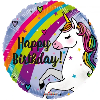 Afbeelding van Helium ballon Eenhoorn Happy Birthday Regenboog 45cm
